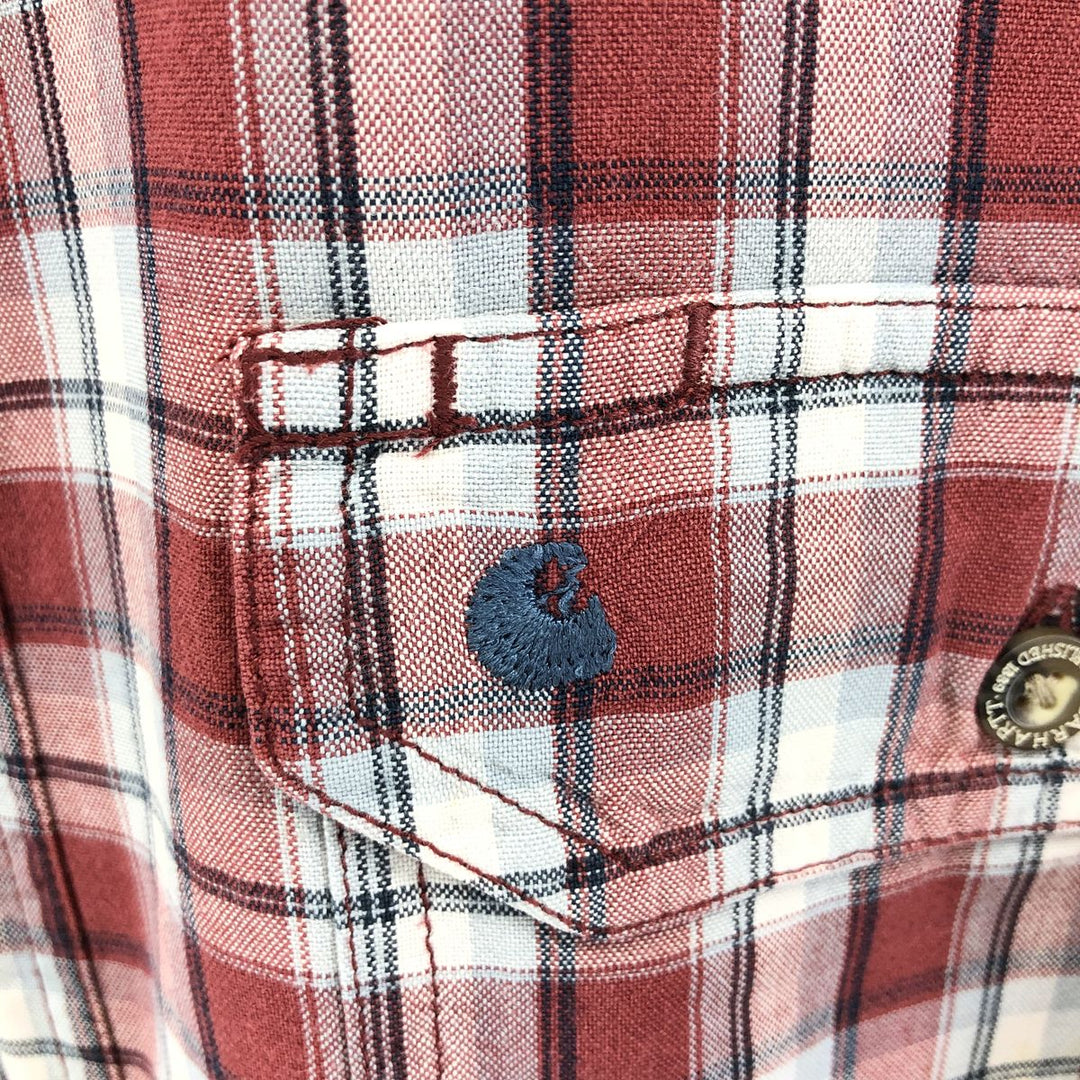 Carhartt Check Pattern Button-down Short Sleeve Work Shirt, Men's XL cotton red type Vintage Second Hand