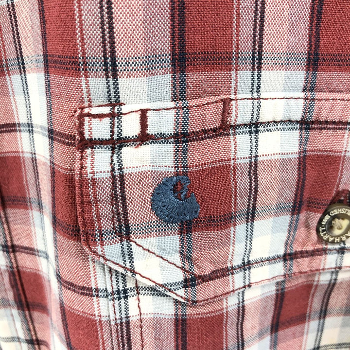 Carhartt Check Pattern Button-down Short Sleeve Work Shirt, Men's XL cotton red type Vintage Second Hand