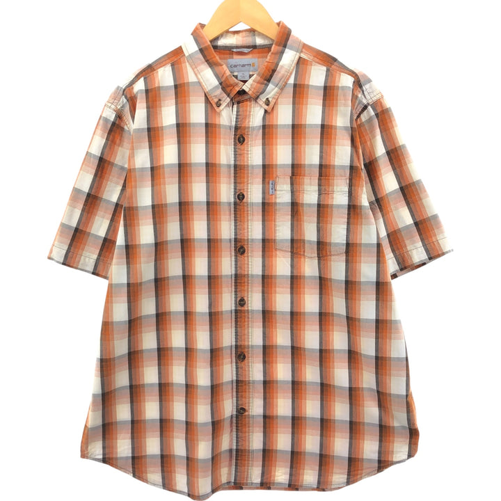 Carhartt RELAXED FIT Check Pattern Button-down Short Sleeve Work Shirt, Men's XL cotton orange type Vintage Second Hand