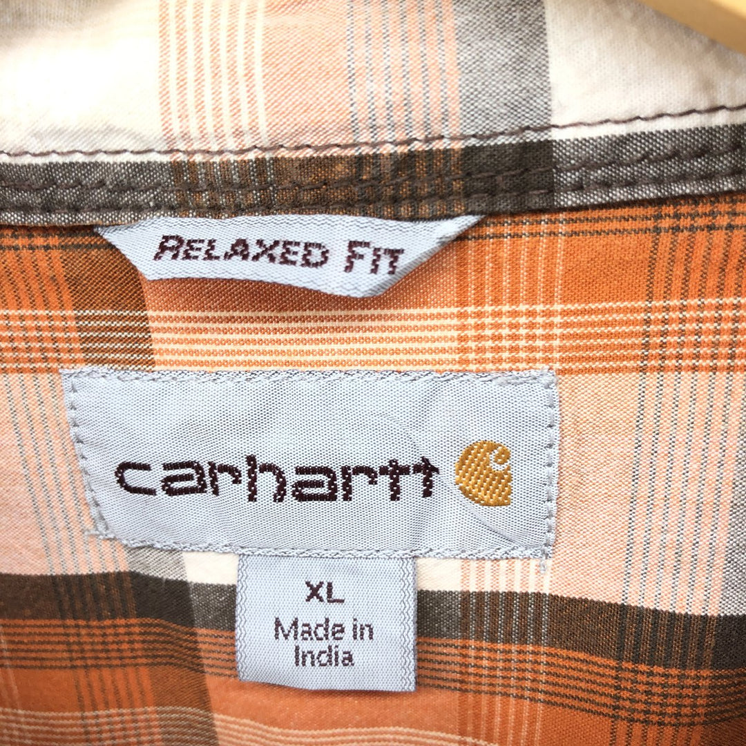 Carhartt RELAXED FIT Check Pattern Button-down Short Sleeve Work Shirt, Men's XL cotton orange type Vintage Second Hand