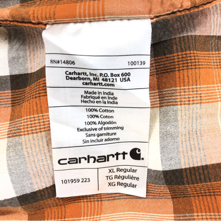 Carhartt RELAXED FIT Check Pattern Button-down Short Sleeve Work Shirt, Men's XL cotton orange type Vintage Second Hand