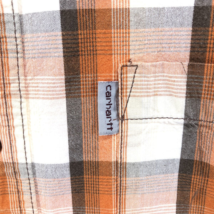 Carhartt RELAXED FIT Check Pattern Button-down Short Sleeve Work Shirt, Men's XL cotton orange type Vintage Second Hand