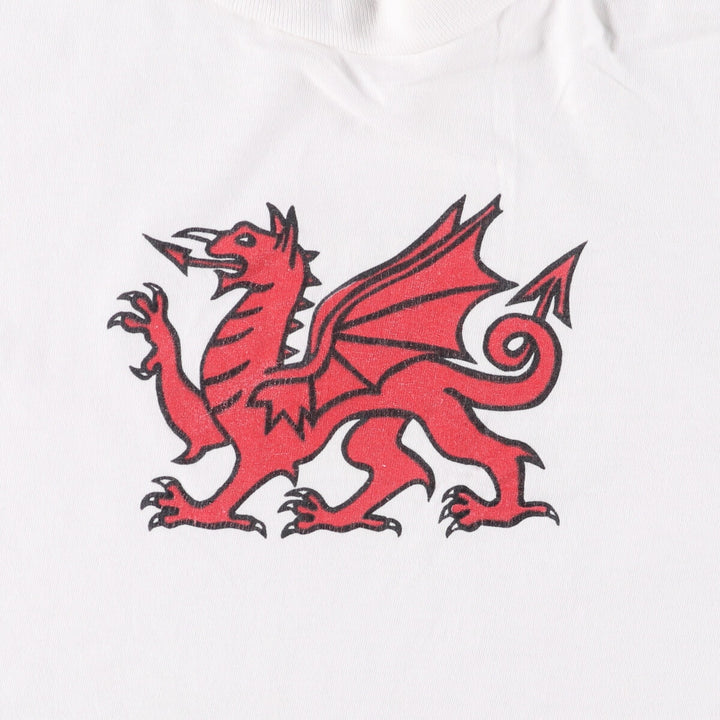 90'S Hanes BEEFY-T Dragon Pattern Print T-shirt Made in USA Men's XL Vintage cotton white type Vintage Second Hand