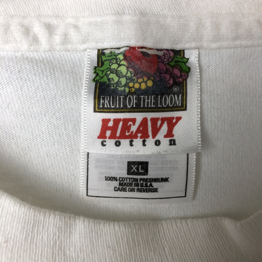 90'S Fruit of the Loom Heavy Cotton Printed T-Shirt Made in USA Men's XL Vintage cotton white type Vintage Second Hand