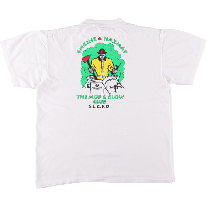 90'S ONEITA Salt Lake City Fire Department Hazmat Squad 6th Company Printed T-Shirt Men's L Size Vintage cotton white type Vintage Second Hand