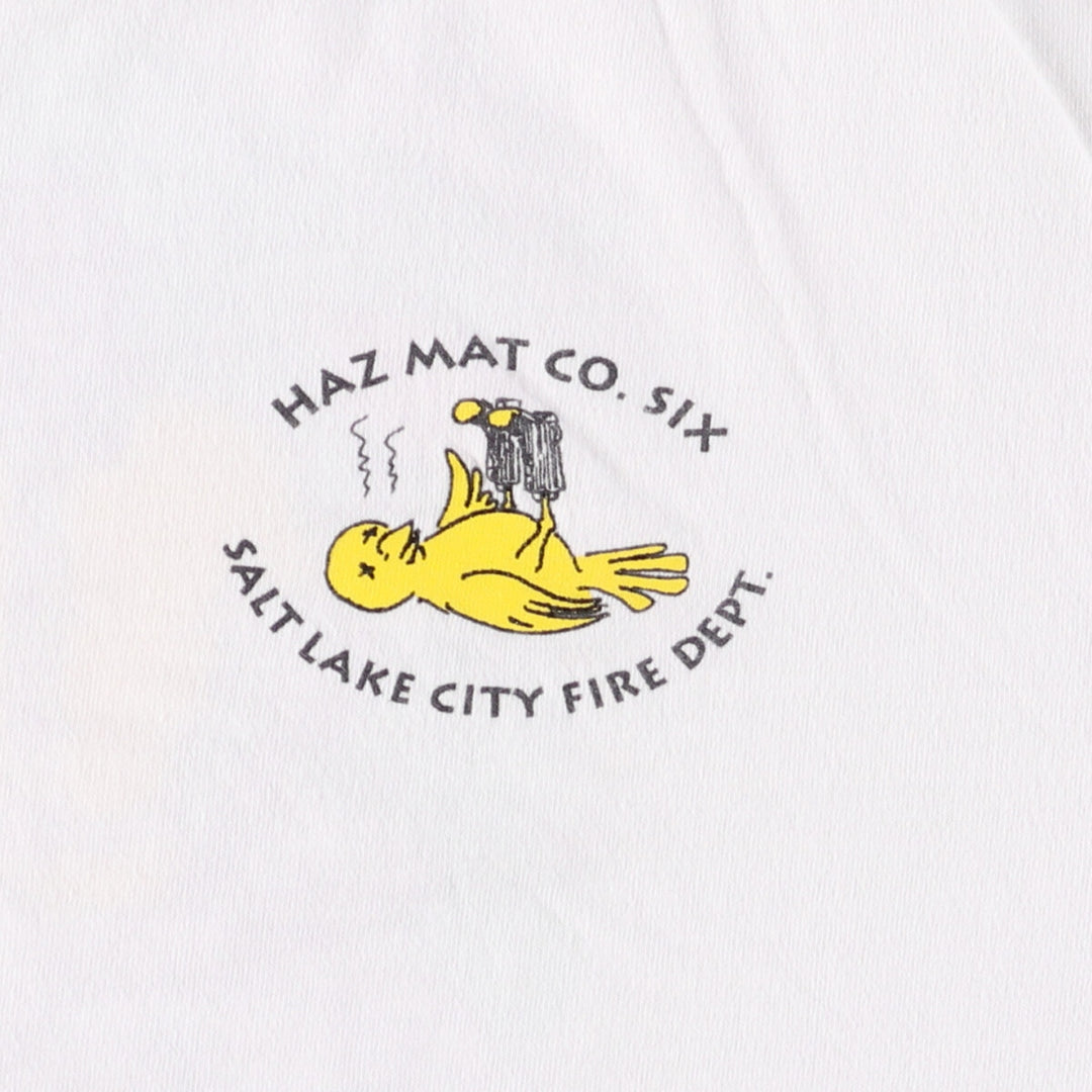 90'S ONEITA Salt Lake City Fire Department Hazmat Squad 6th Company Printed T-Shirt Men's L Size Vintage cotton white type Vintage Second Hand
