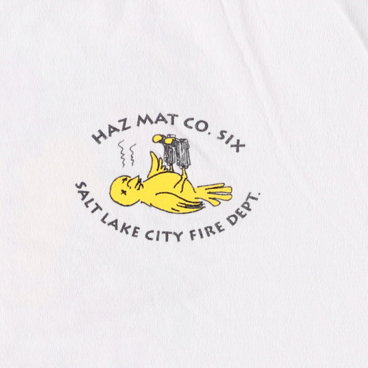 90'S ONEITA Salt Lake City Fire Department Hazmat Squad 6th Company Printed T-Shirt Men's L Size Vintage cotton white type Vintage Second Hand