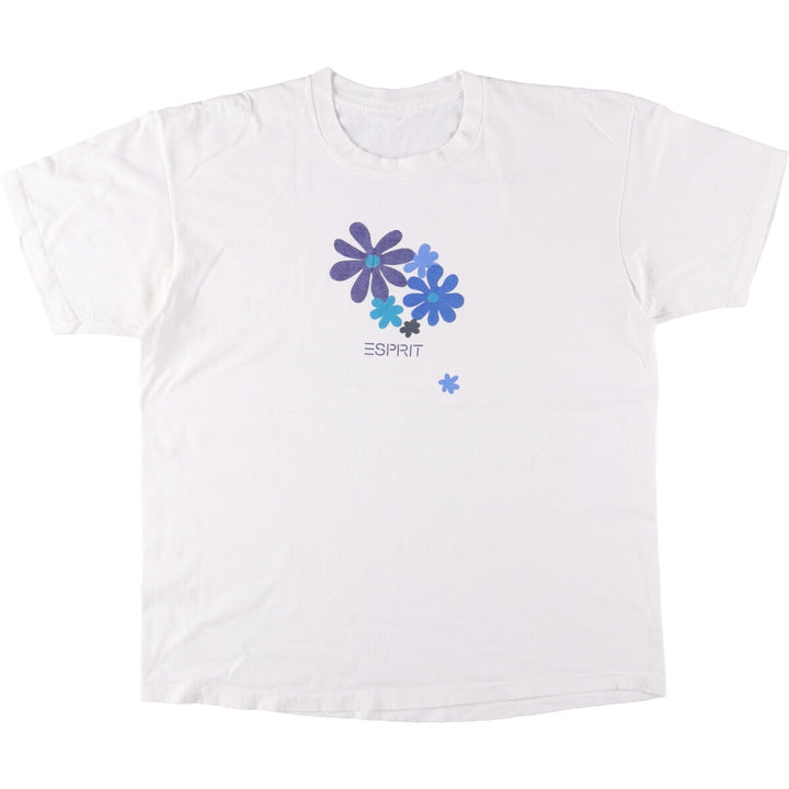 90'S ESPRIT floral print T-shirt, men's XL size, vintage unclear white type Vintage Second Hand
