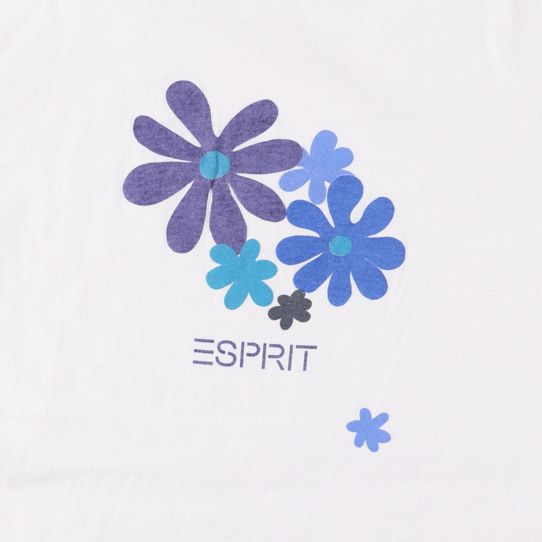 90'S ESPRIT floral print T-shirt, men's XL size, vintage unclear white type Vintage Second Hand