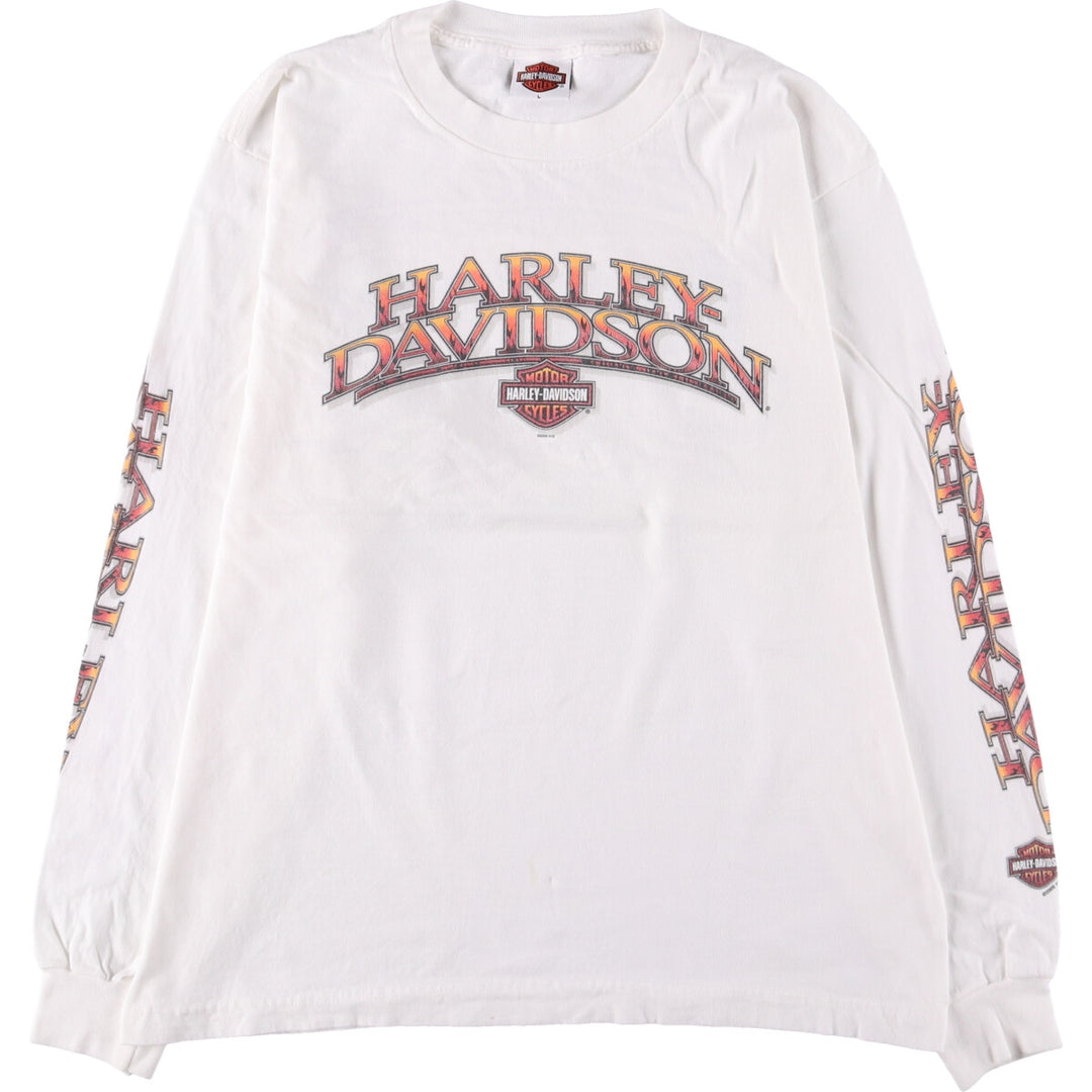 00'S Harley-Davidson Long Sleeve T-Shirt Made in USA Men's Size L cotton white type Vintage Second Hand