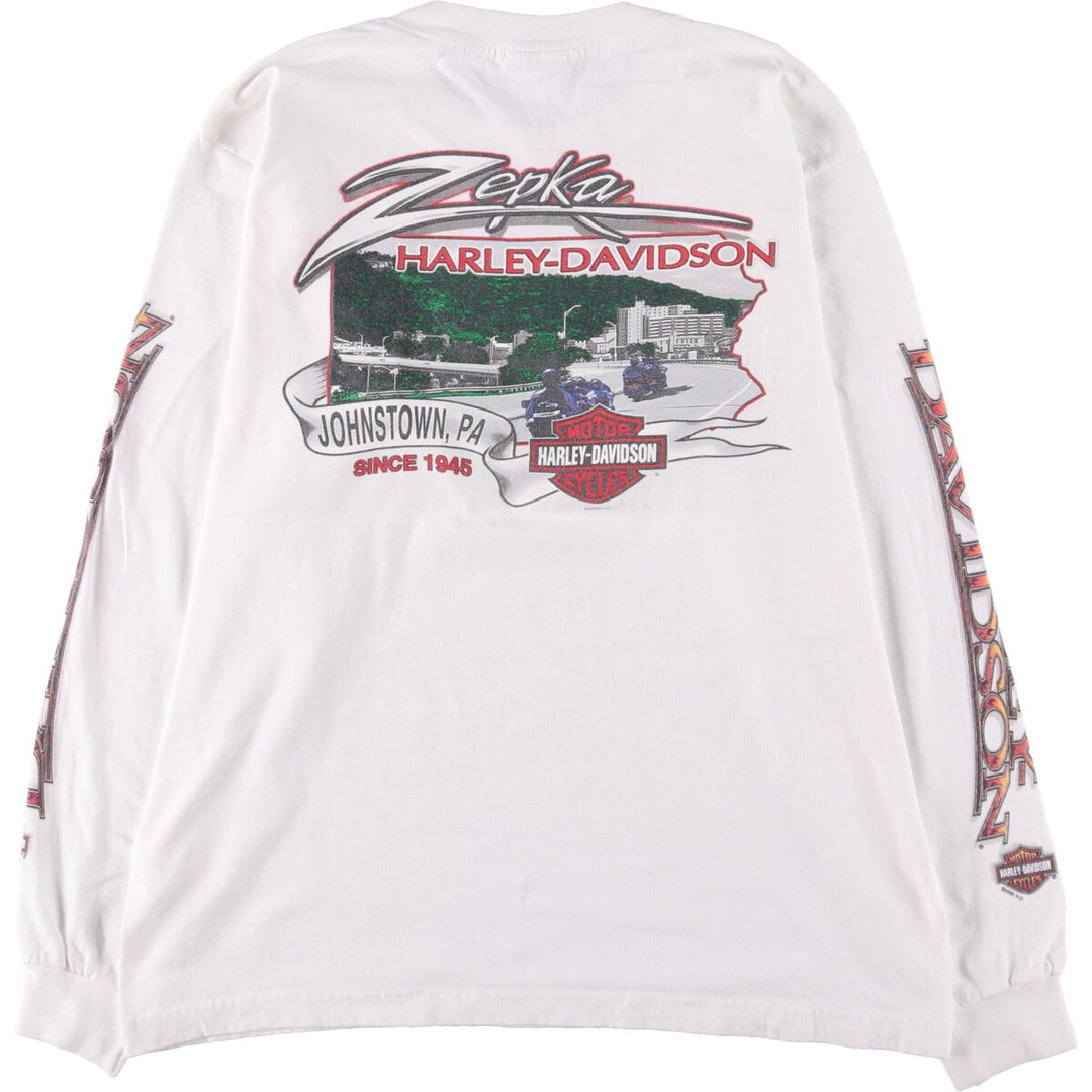 00'S Harley-Davidson Long Sleeve T-Shirt Made in USA Men's Size L cotton white type Vintage Second Hand