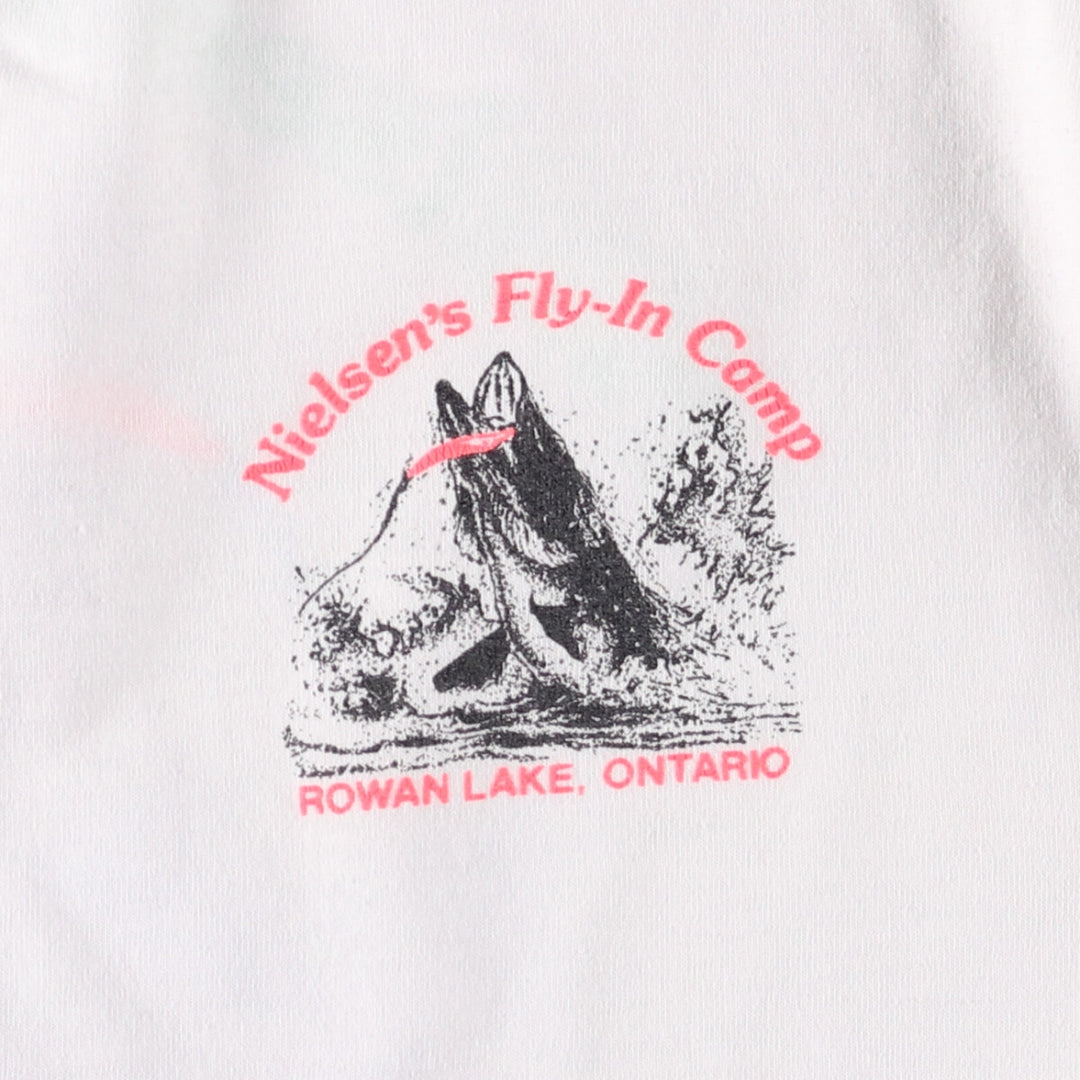SCREEN STARS Fish Pattern Long Sleeve T-Shirt Made in USA Men's XL cotton white type Vintage Second Hand