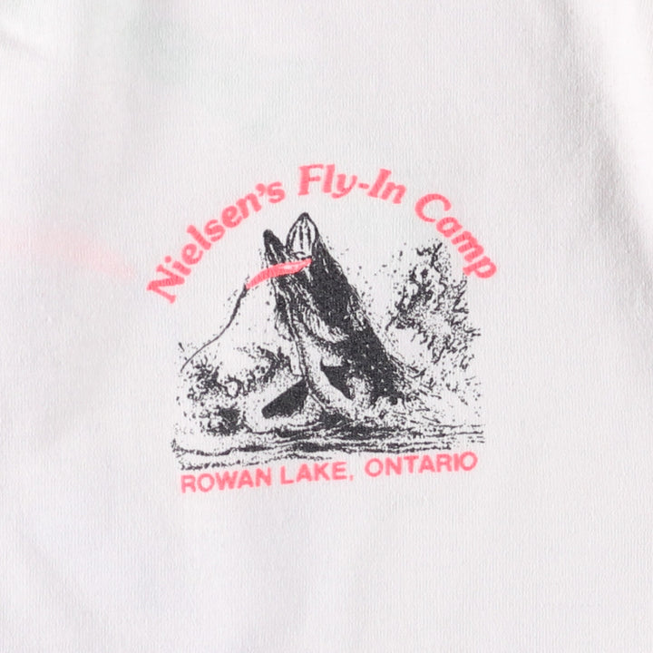 SCREEN STARS Fish Pattern Long Sleeve T-Shirt Made in USA Men's XL cotton white type Vintage Second Hand