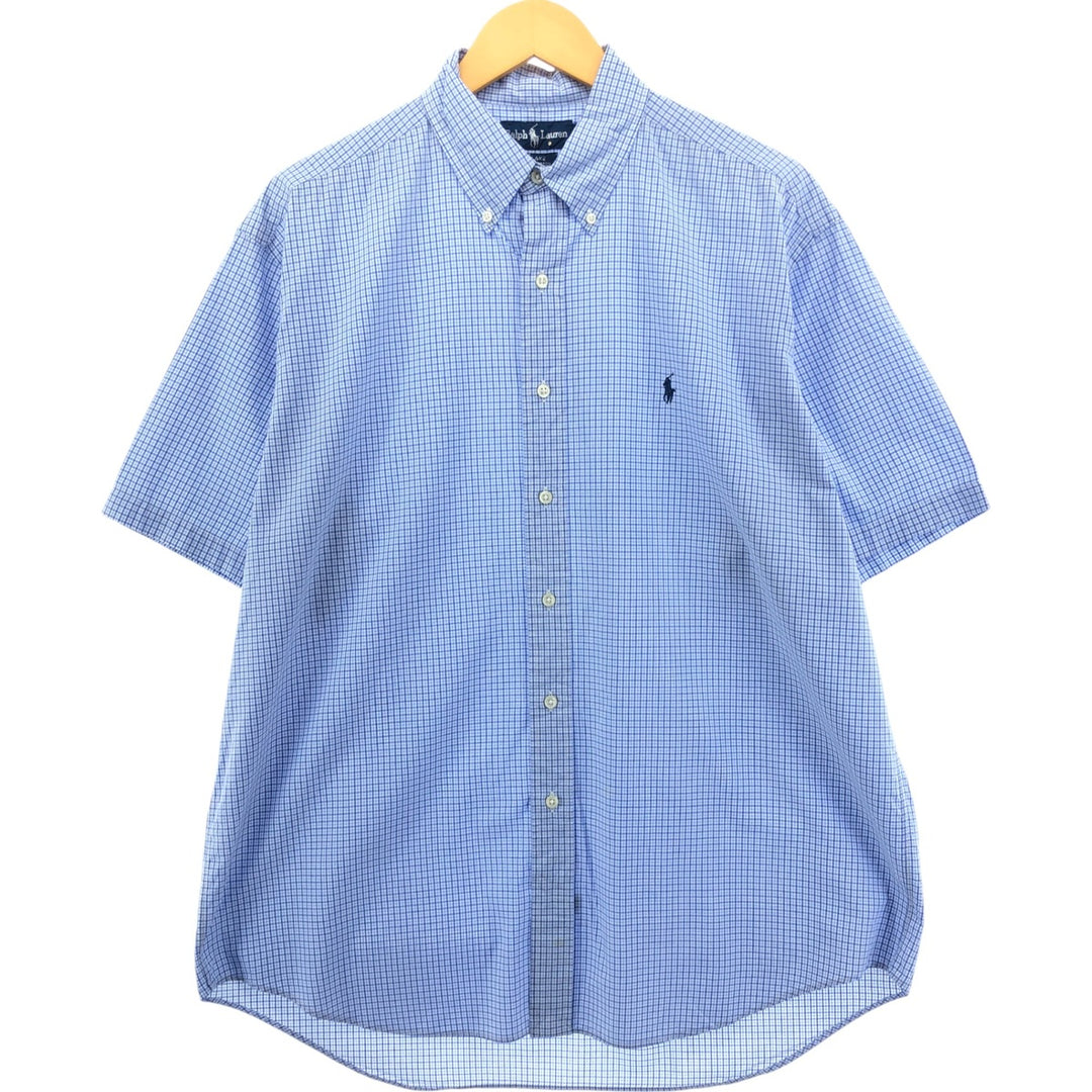 Ralph Lauren BLAKE short sleeve button down check shirt, men's size L cotton blue type Vintage Second Hand
