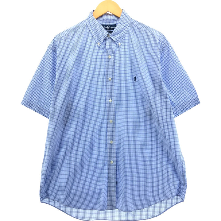 Ralph Lauren BLAKE short sleeve button down check shirt, men's size L cotton blue type Vintage Second Hand