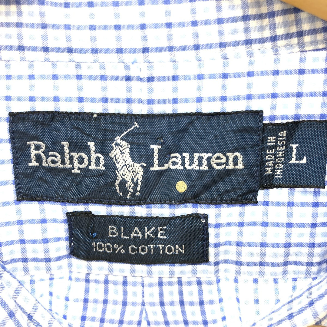 Ralph Lauren BLAKE short sleeve button down check shirt, men's size L cotton blue type Vintage Second Hand