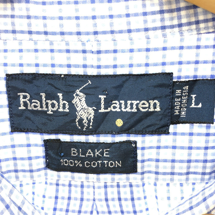 Ralph Lauren BLAKE short sleeve button down check shirt, men's size L cotton blue type Vintage Second Hand