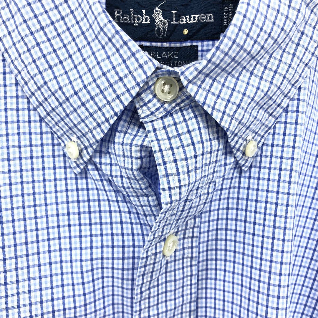 Ralph Lauren BLAKE short sleeve button down check shirt, men's size L cotton blue type Vintage Second Hand