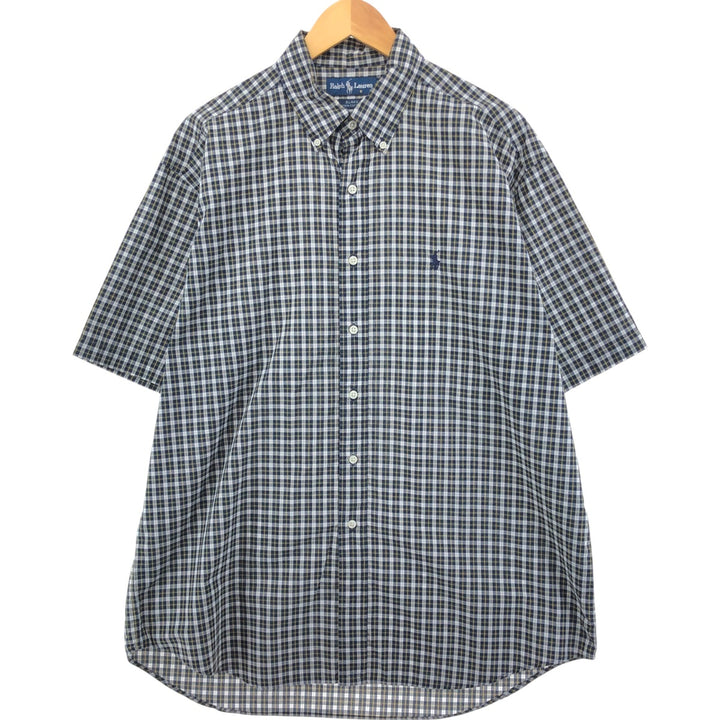Ralph Lauren BLAKE short sleeve button down check shirt, men's size L cotton yellow type Vintage Second Hand