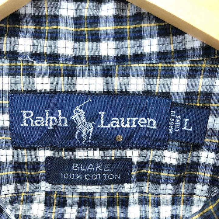 Ralph Lauren BLAKE short sleeve button down check shirt, men's size L cotton yellow type Vintage Second Hand