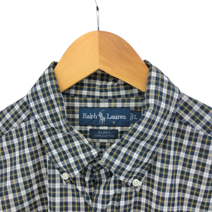 Ralph Lauren BLAKE short sleeve button down check shirt, men's size L cotton yellow type Vintage Second Hand