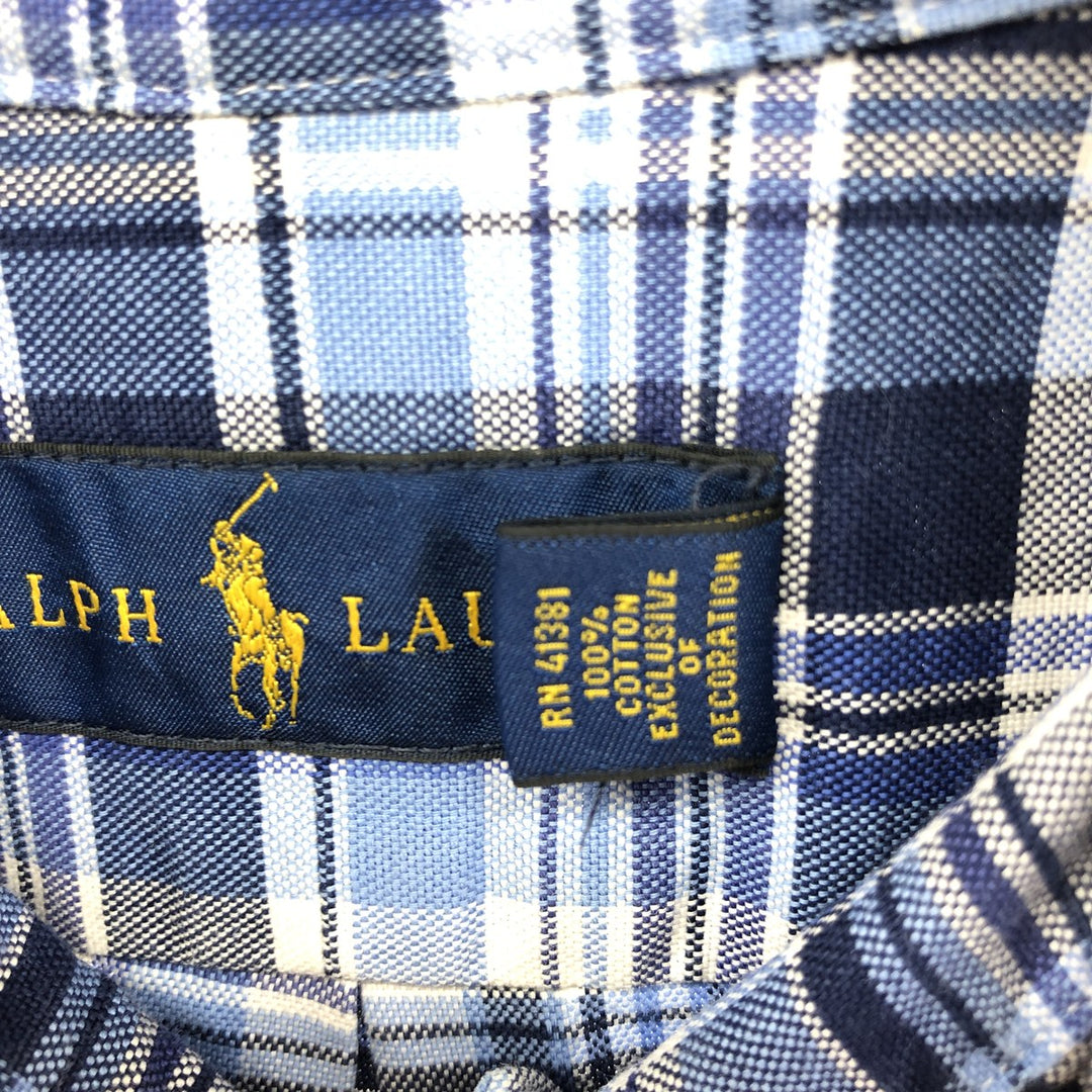 Ralph Lauren POLO RALPH LAUREN short sleeve button down check shirt men's M size cotton blue type Vintage Second Hand