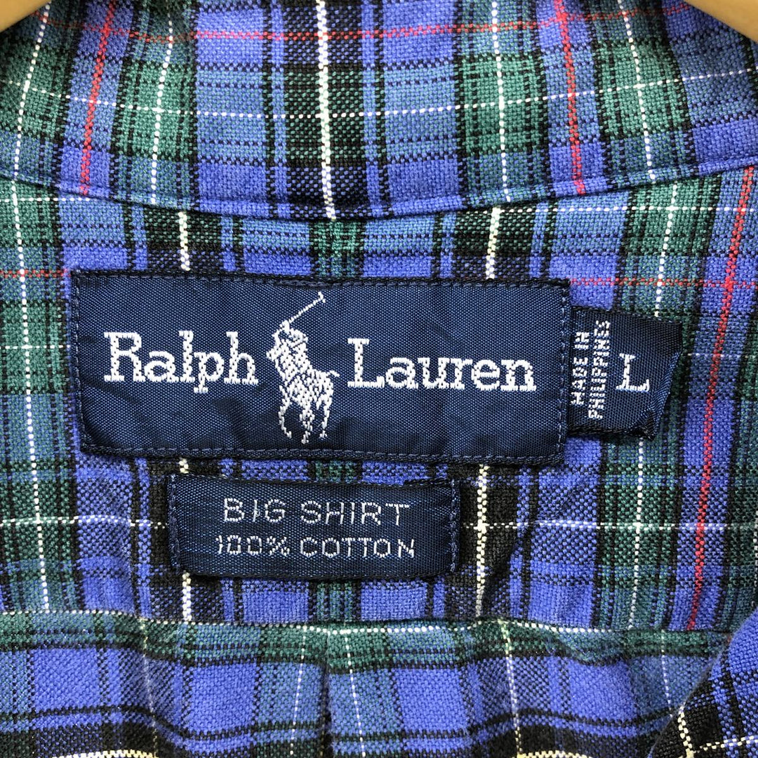 Ralph Lauren Ralph Lauren BIG SHIRT Long sleeve cotton check shirt Men's L size cotton blue type Vintage Second Hand