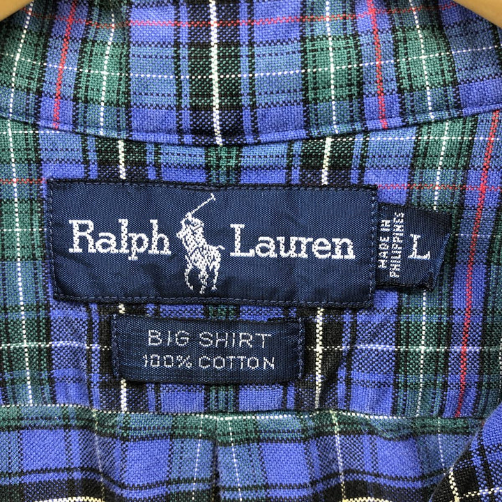 Ralph Lauren Ralph Lauren BIG SHIRT Long sleeve cotton check shirt Men's L size cotton blue type Vintage Second Hand