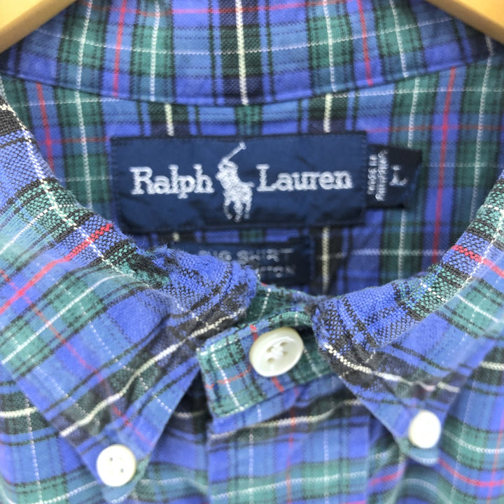 Ralph Lauren Ralph Lauren BIG SHIRT Long sleeve cotton check shirt Men's L size cotton blue type Vintage Second Hand
