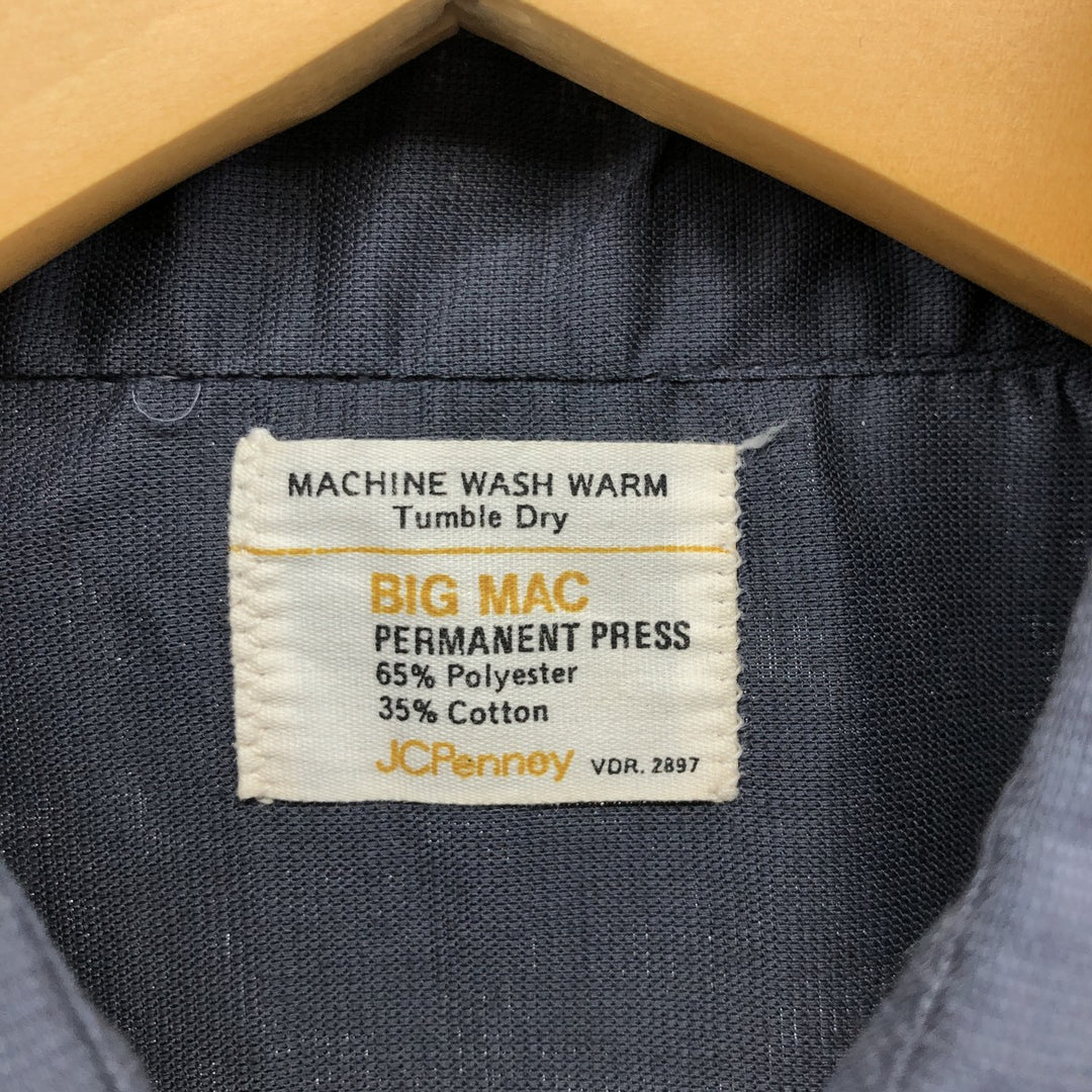 70'S JCPenney BIG MAC Long Sleeve Work Shirt, Men's L Size, Vintage polyester Charcoal Vintage Second Hand
