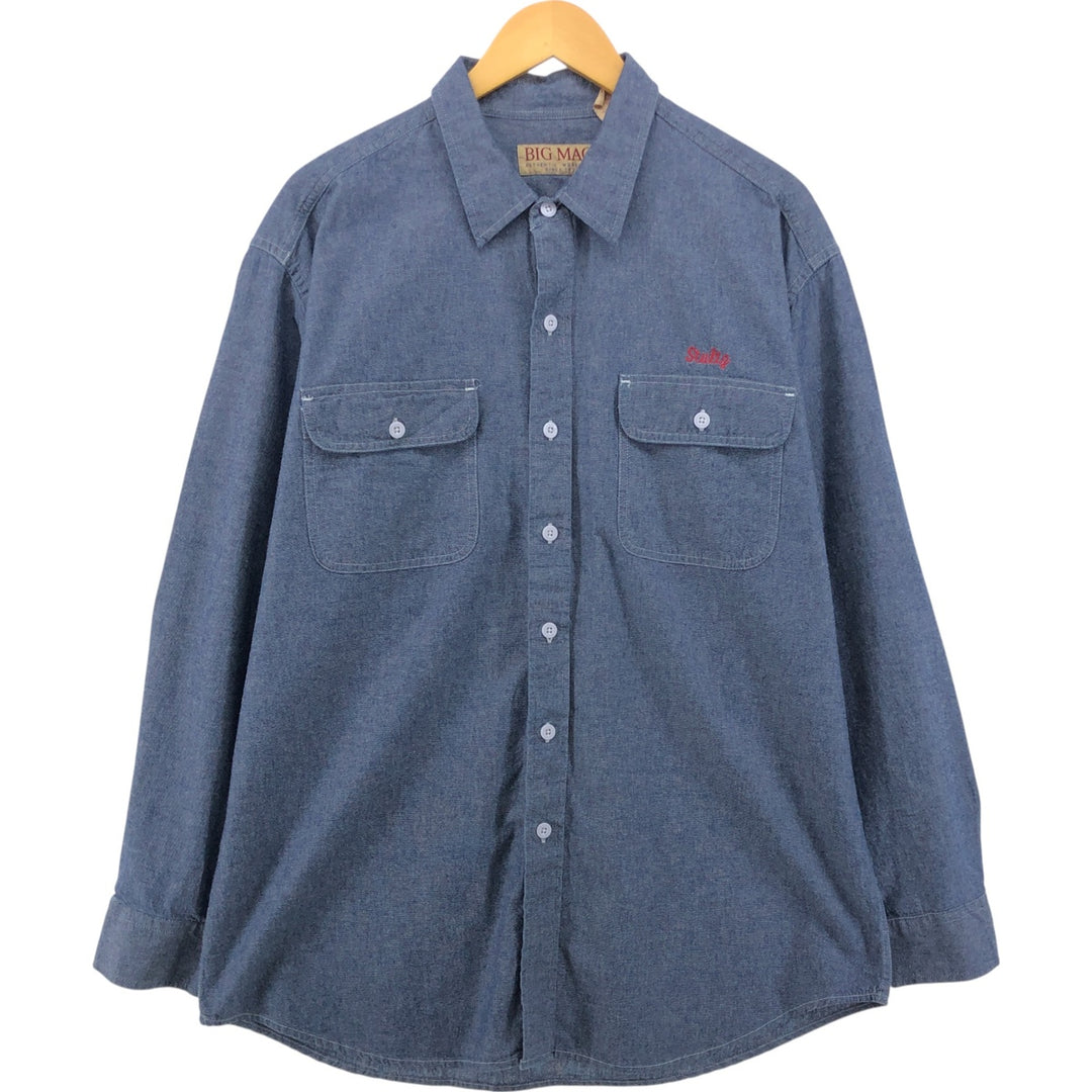 80s-90'S BIG MAC Long Sleeve Work Shirt, Men's Size L, Vintage cotton Charcoal Vintage Second Hand