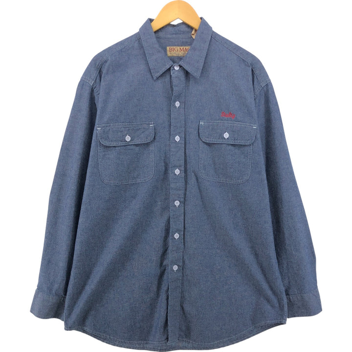 80s-90'S BIG MAC Long Sleeve Work Shirt, Men's Size L, Vintage cotton Charcoal Vintage Second Hand