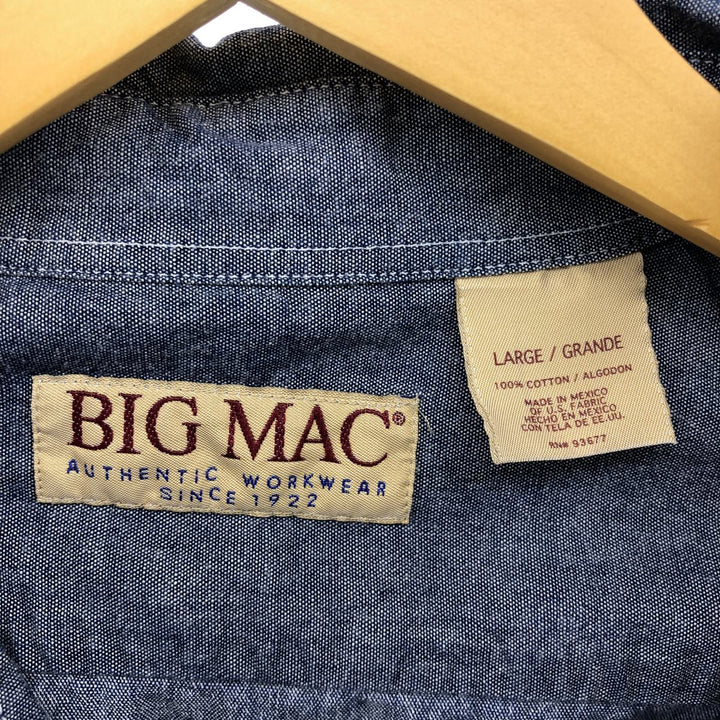 80s-90'S BIG MAC Long Sleeve Work Shirt, Men's Size L, Vintage cotton Charcoal Vintage Second Hand