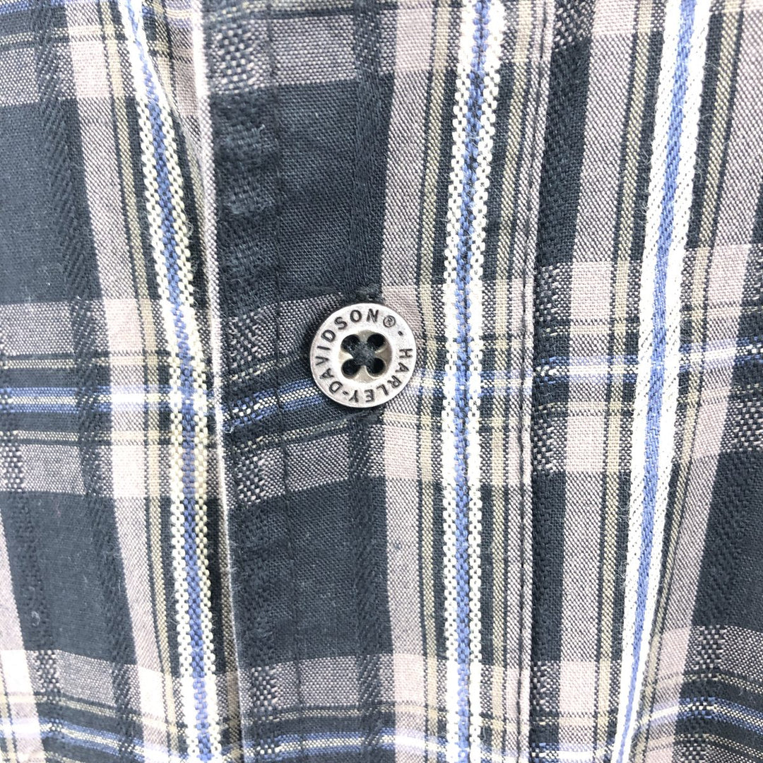 Harley-Davidson Check Pattern Short Sleeve Work Shirt, Men's Size L cotton gray type Vintage Second Hand