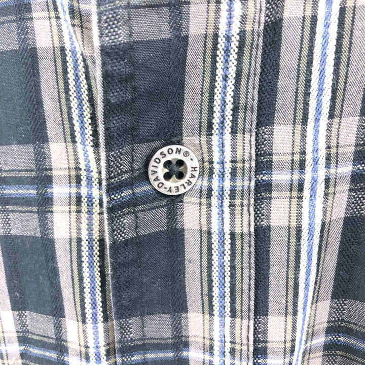 Harley-Davidson Check Pattern Short Sleeve Work Shirt, Men's Size L cotton gray type Vintage Second Hand