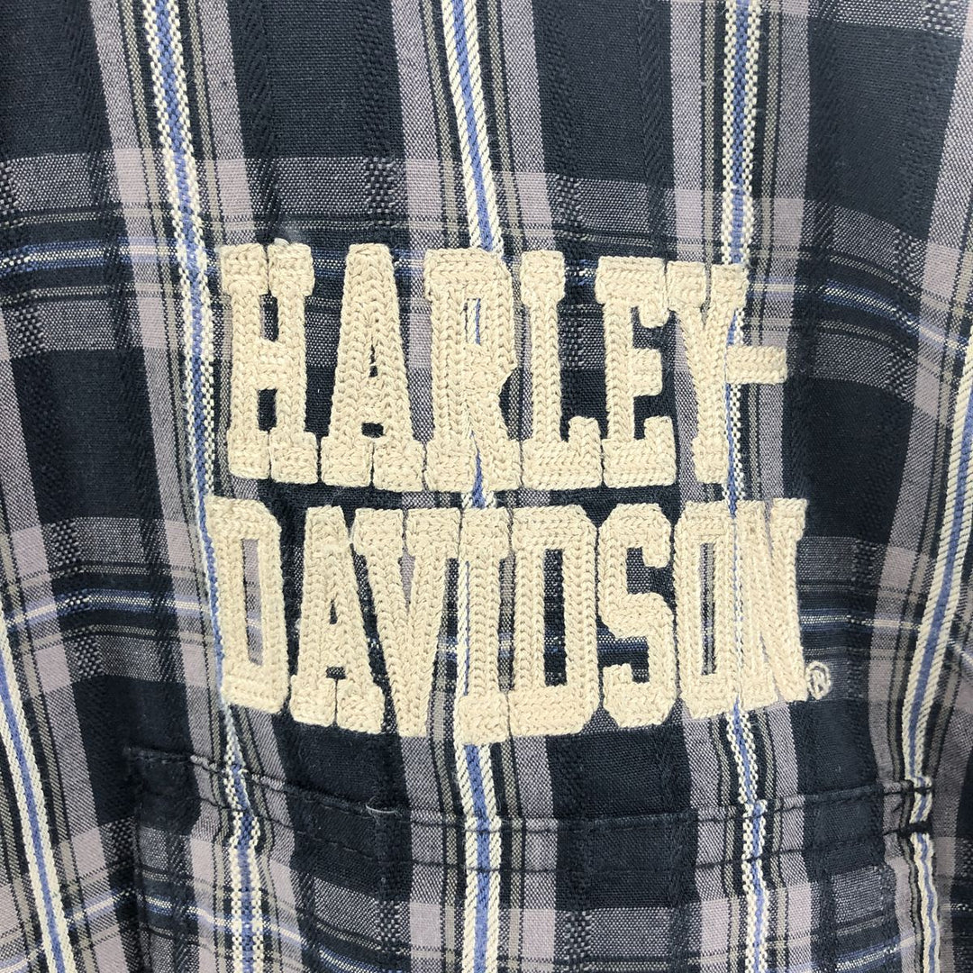 Harley-Davidson Check Pattern Short Sleeve Work Shirt, Men's Size L cotton gray type Vintage Second Hand