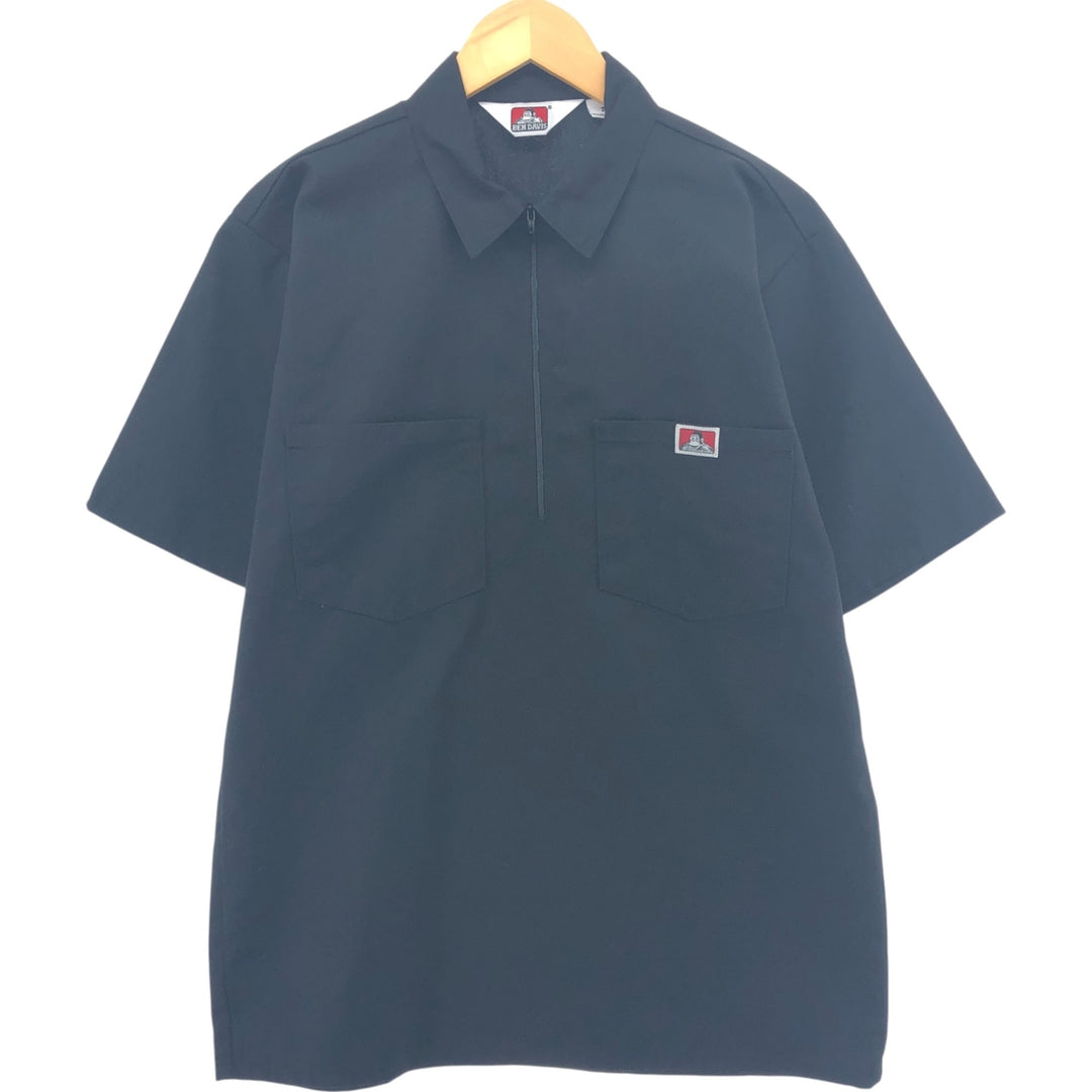 90'S Ben Davis Half-Zip Short-Sleeve Work Shirt Box Shirt Made in USA Men's M Vintage cotton black type Vintage Second Hand