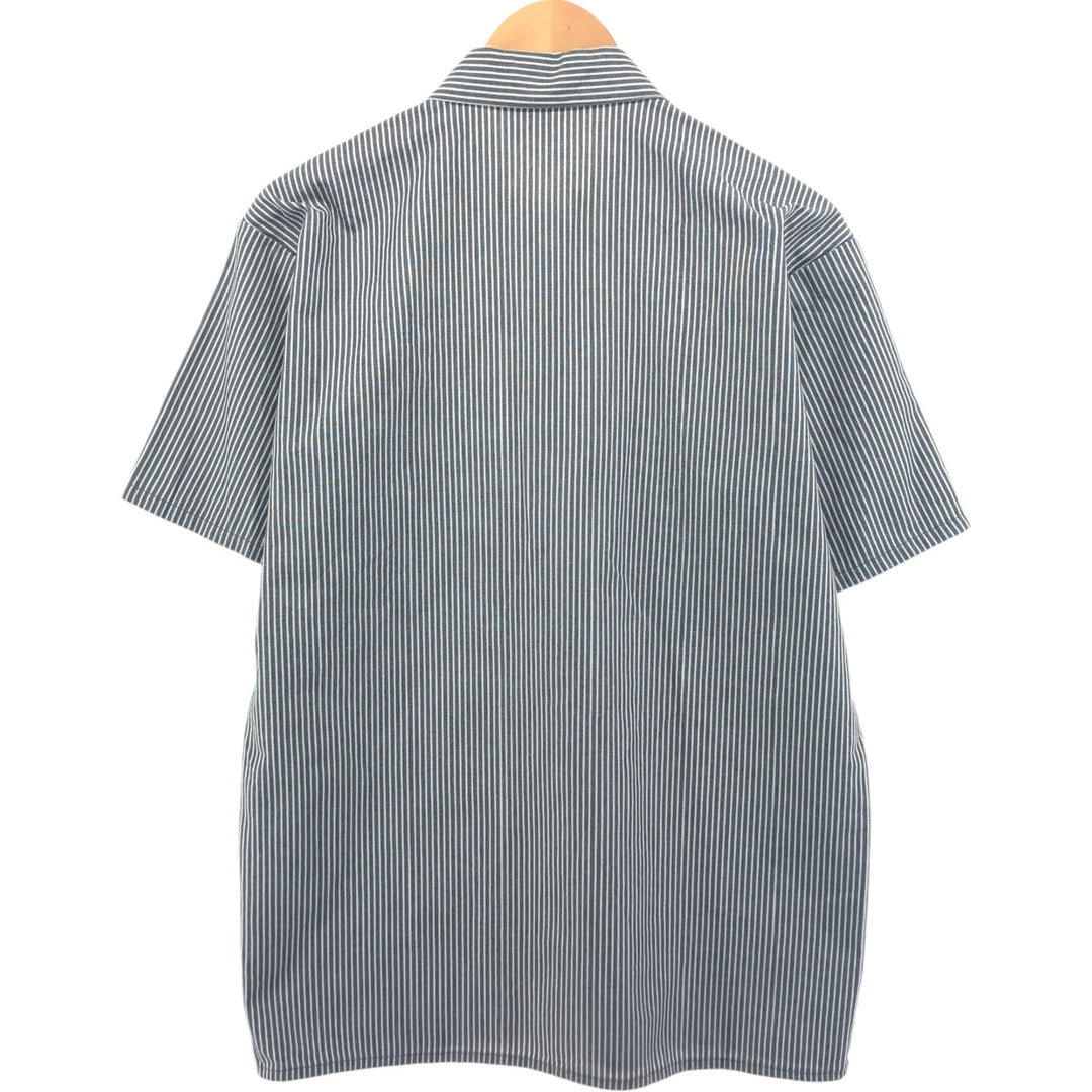 90'S Ben Davis Stripe Pattern Half Zip Short Sleeve Work Shirt Box Shirt Made in USA Men's M Size Vintage cotton gray type Vintage Second Hand