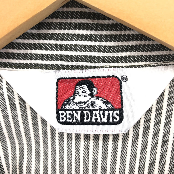 90'S Ben Davis Stripe Pattern Half Zip Short Sleeve Work Shirt Box Shirt Made in USA Men's M Size Vintage cotton gray type Vintage Second Hand