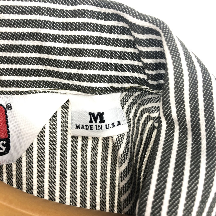 90'S Ben Davis Stripe Pattern Half Zip Short Sleeve Work Shirt Box Shirt Made in USA Men's M Size Vintage cotton gray type Vintage Second Hand