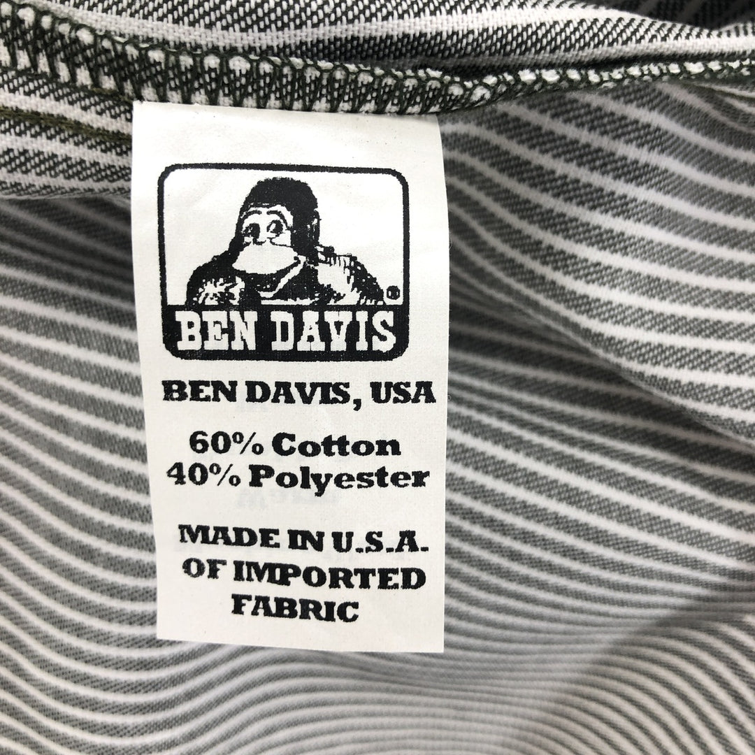 90'S Ben Davis Stripe Pattern Half Zip Short Sleeve Work Shirt Box Shirt Made in USA Men's M Size Vintage cotton gray type Vintage Second Hand