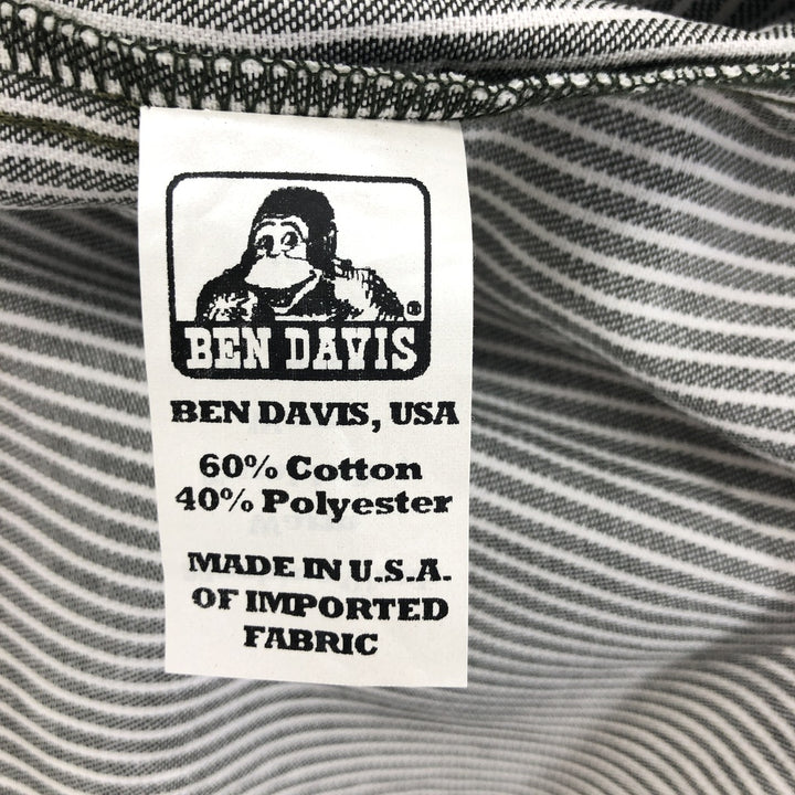 90'S Ben Davis Stripe Pattern Half Zip Short Sleeve Work Shirt Box Shirt Made in USA Men's M Size Vintage cotton gray type Vintage Second Hand