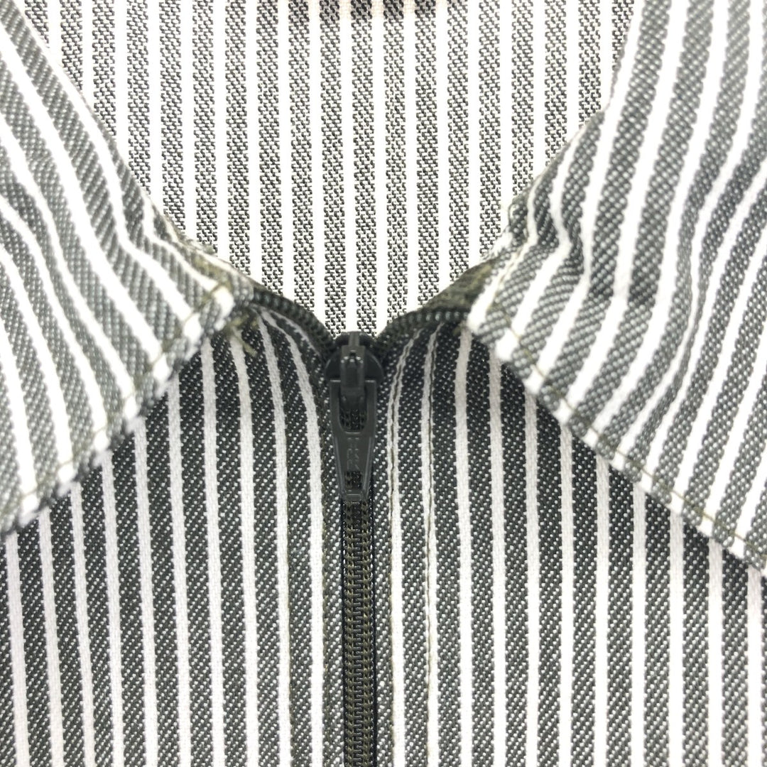 90'S Ben Davis Stripe Pattern Half Zip Short Sleeve Work Shirt Box Shirt Made in USA Men's M Size Vintage cotton gray type Vintage Second Hand