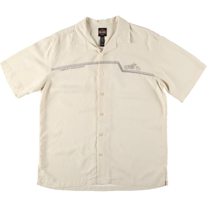 Harley-Davidson Short Sleeve Open Collar Rayon Shirt Box Shirt Men's Size L Rayon ivory Vintage Second Hand