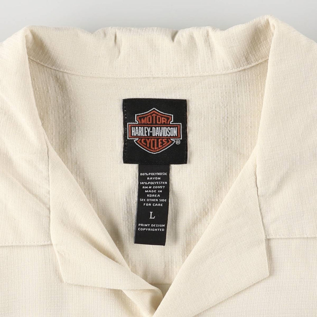 Harley-Davidson Short Sleeve Open Collar Rayon Shirt Box Shirt Men's Size L Rayon ivory Vintage Second Hand