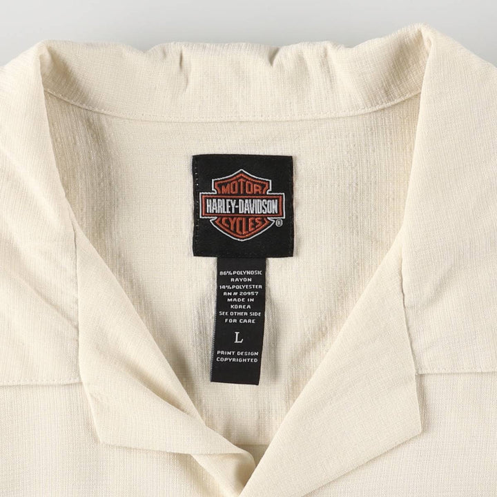 Harley-Davidson Short Sleeve Open Collar Rayon Shirt Box Shirt Men's Size L Rayon ivory Vintage Second Hand