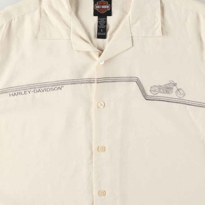 Harley-Davidson Short Sleeve Open Collar Rayon Shirt Box Shirt Men's Size L Rayon ivory Vintage Second Hand