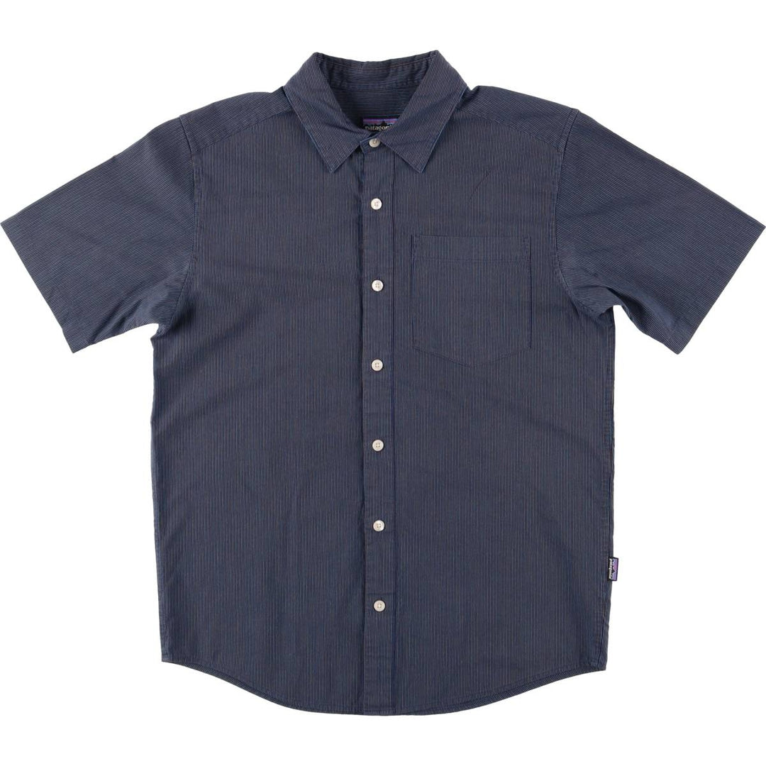 Patagonia ORGANIC COTTON Organic Cotton Short Sleeve Striped Shirt Men's S Size unclear navy blue type Vintage Second Hand