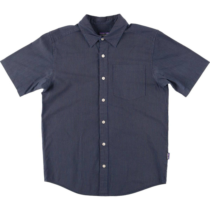 Patagonia ORGANIC COTTON Organic Cotton Short Sleeve Striped Shirt Men's S Size unclear navy blue type Vintage Second Hand