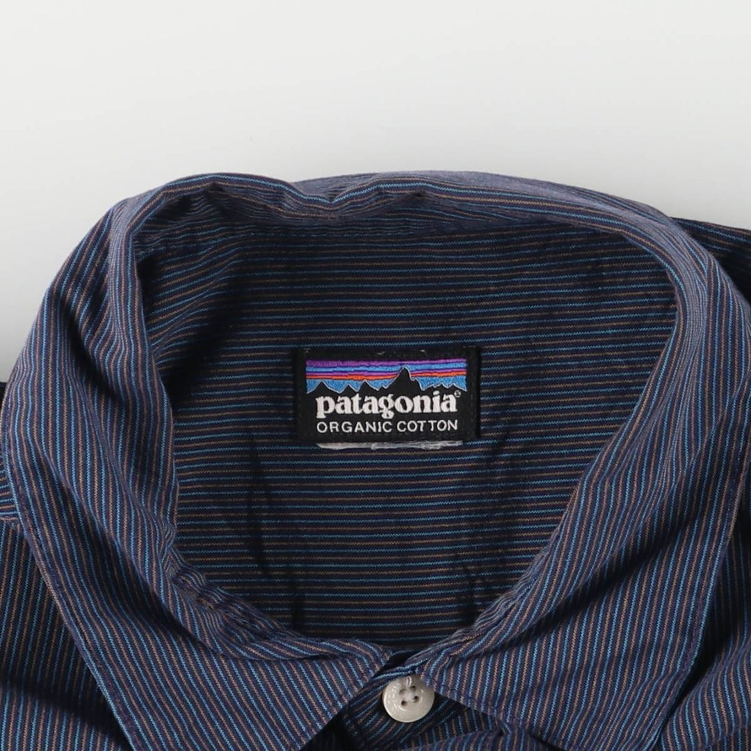 Patagonia ORGANIC COTTON Organic Cotton Short Sleeve Striped Shirt Men's S Size unclear navy blue type Vintage Second Hand